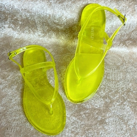 Brand New Stuart Weitzman Jelly Florescent Yellow Thong Ankle Strap Sandals - Picture 2 of 14